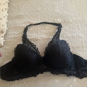 PINK Black Lace Bralette with Halter‎ Neck Straps